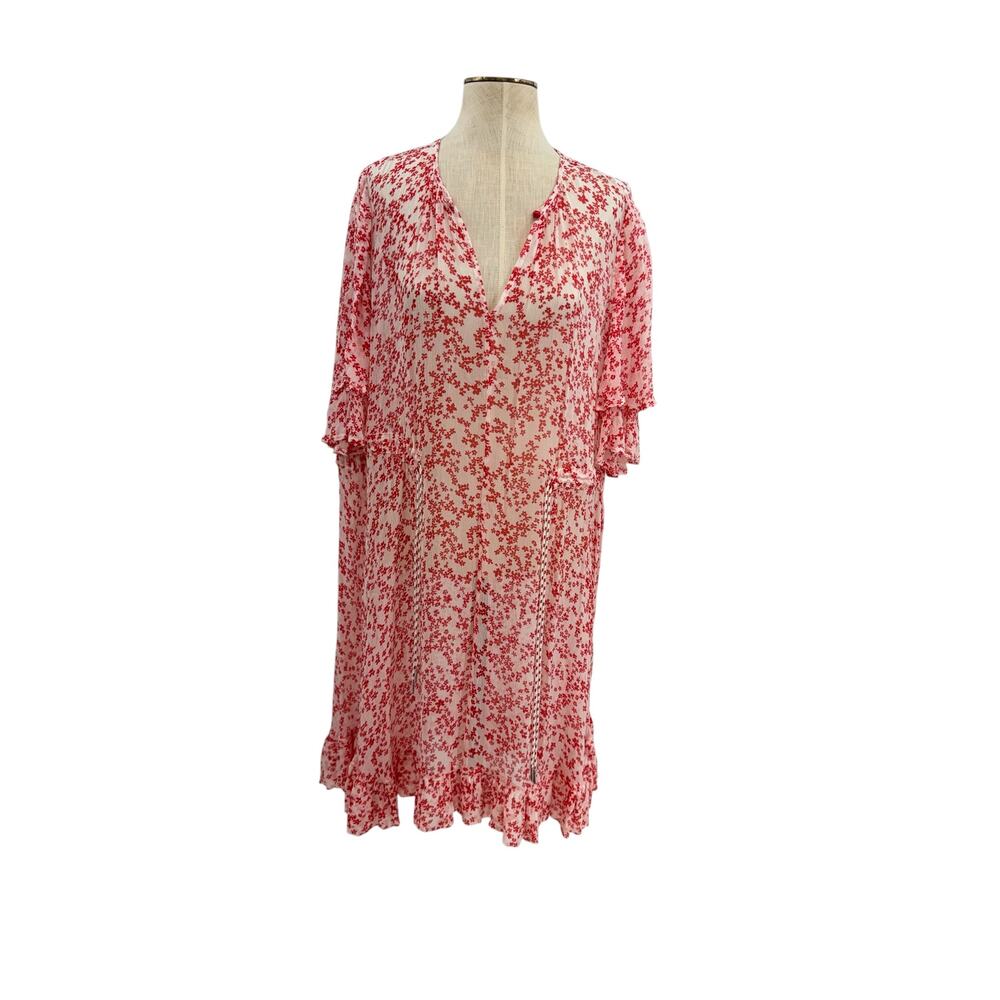 Baum und Pferdgarten Dessin‎ 4137 Red Floral Ruffle Midi Dress Size 40 US Large